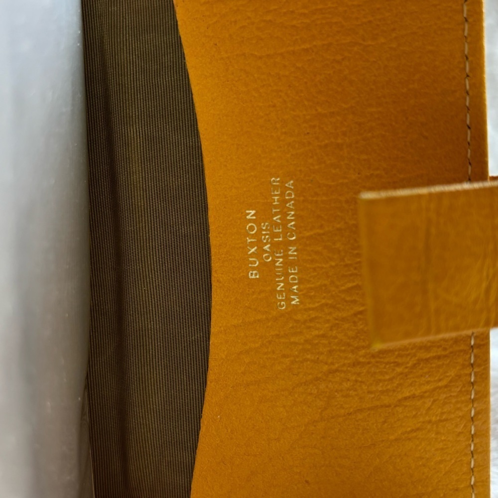 Vintage Buxton Oasis Leather Card Case Mustard Yellow Mini Wallet Made in Canada - Picture 3 of 13